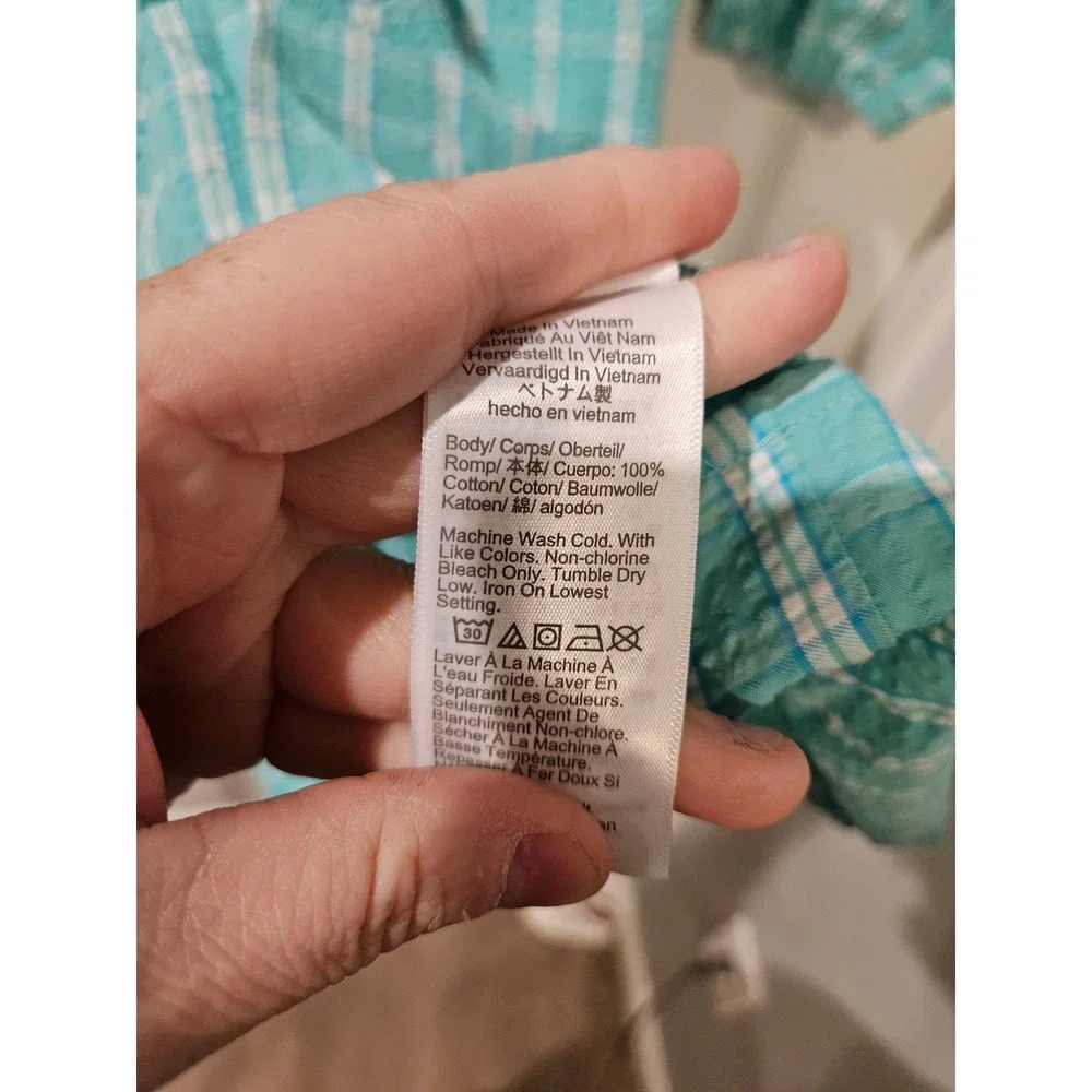 J.Crew Seersucker‎ Ruffleneck Mini Dress Womens 6 Green Plaid Cotton Long Sleeve